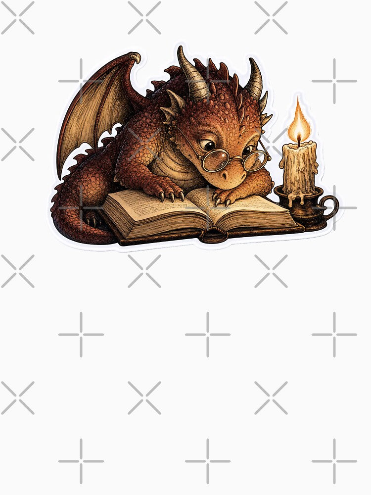 Little Book Dragon Reading by Candlelight | Bookish Dark Academia Ink by StickyGuys