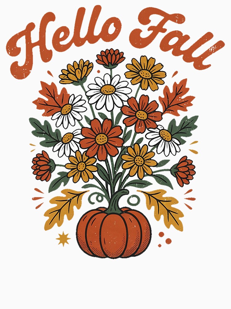 Hello Fall Retro Vintage Wildflower Pumpkin Autumn Shirt by Fanous