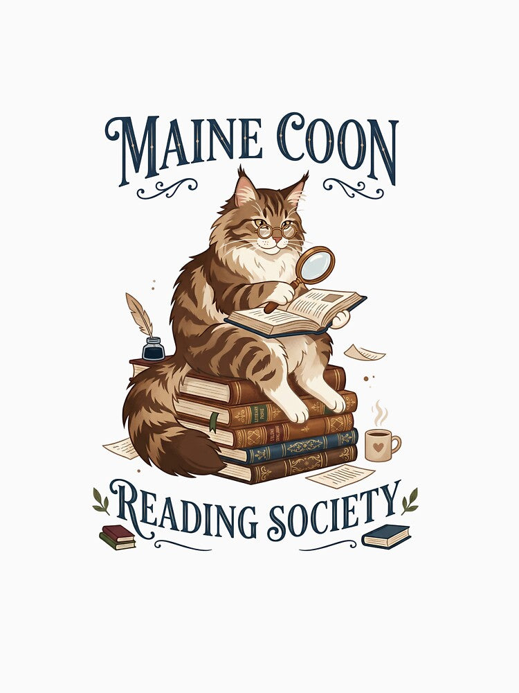 Maine Coon Reading Society Library Bookworm Cat by PictoVibe