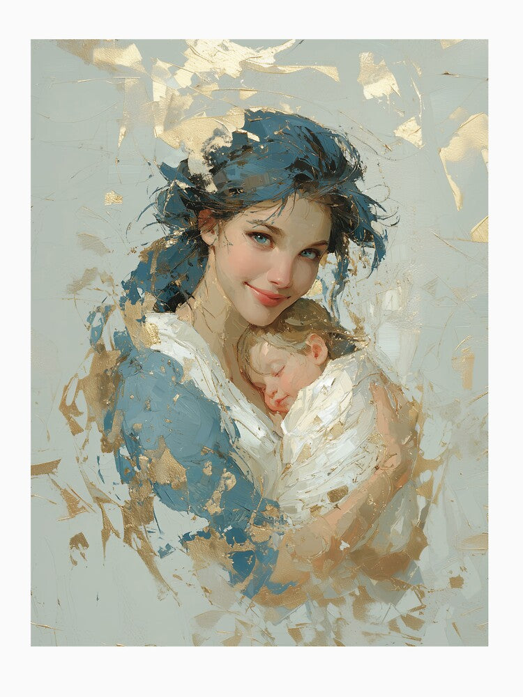 Tender Motherhood Embrace with Gold Leaf Accents by colorful-white