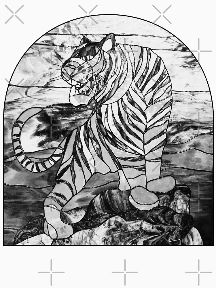 B&W Tiger Stained Glass Window | Tiger Printed | Tiger Art Graphic | Tiger Japanese Art by KonnichiwaStore