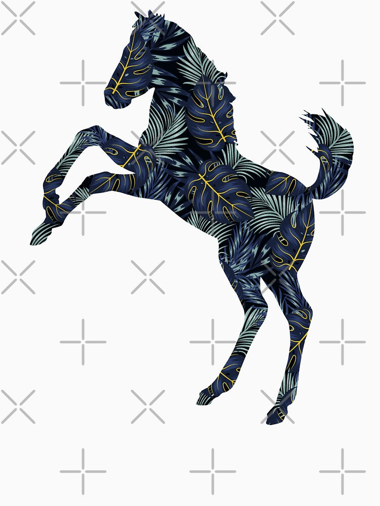 Mustang Horse Palm Tree Monstera Leaves Pattern by SoccaTamam