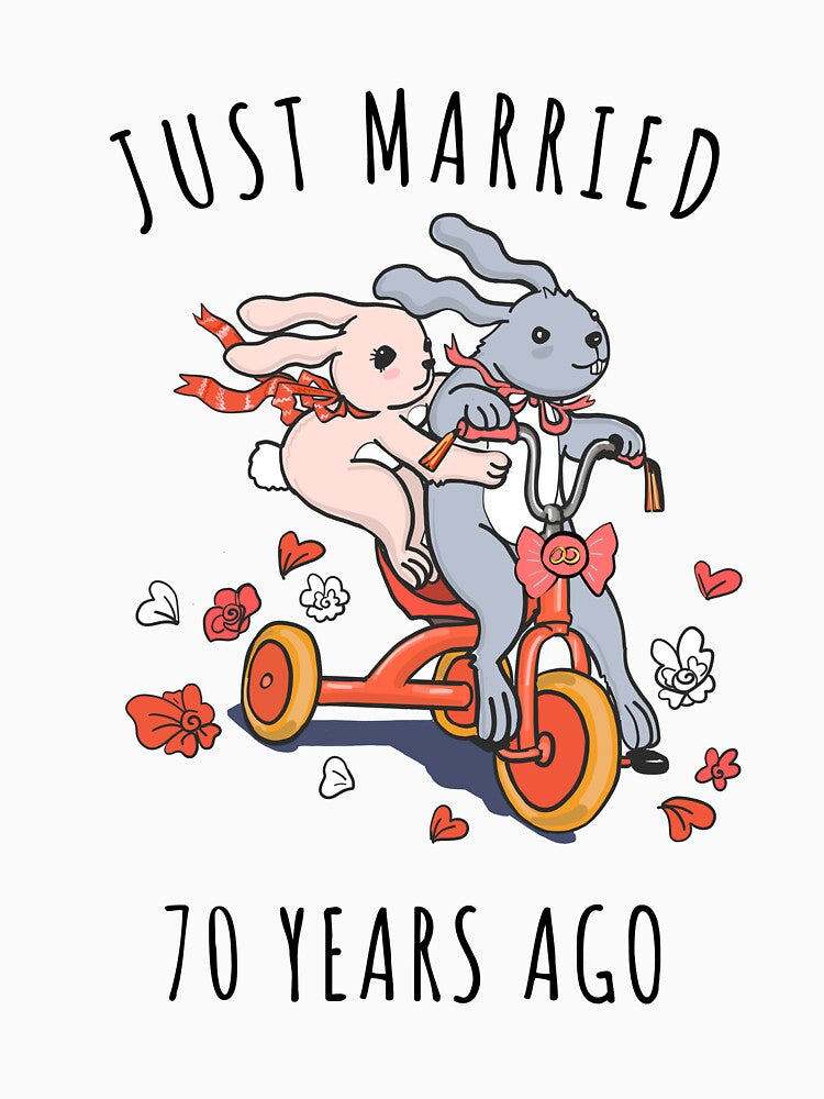 Just Married 70 Years Ago - 70th Anniversary Couple Bunnies Tee, Phone Cases And Other Gifts by MemWear
