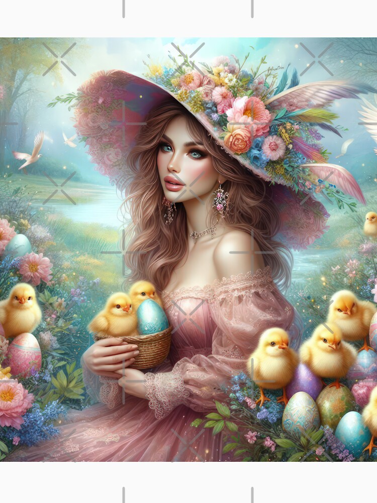 beautiful woman with hat and chicks fantasy easter landscape by Expressions-Sel