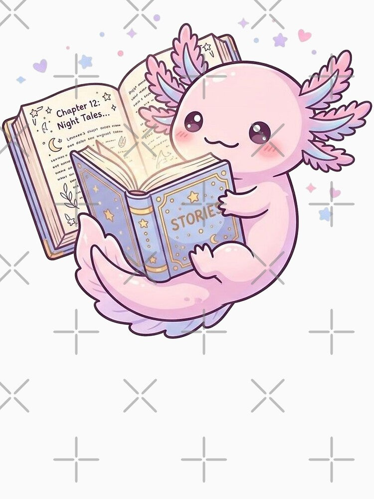 Kawaii Axolotl Reading Magic Stories by Visual Dept.