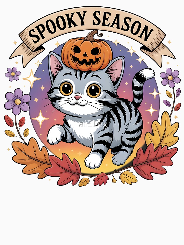 Spooky Season Adorable Ghost Kitty Pumpkin Hat T-Shirt | Spooky Halloween Kitty by al21ex