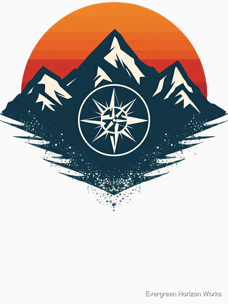 Retro Mountain Compass Adventure Design by Evergreen Horizon Works