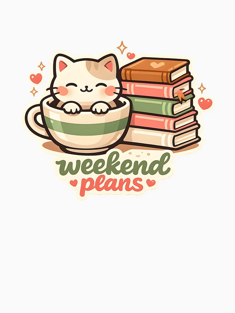 Weekend Plans Cute Cat and Books Design by Naviora