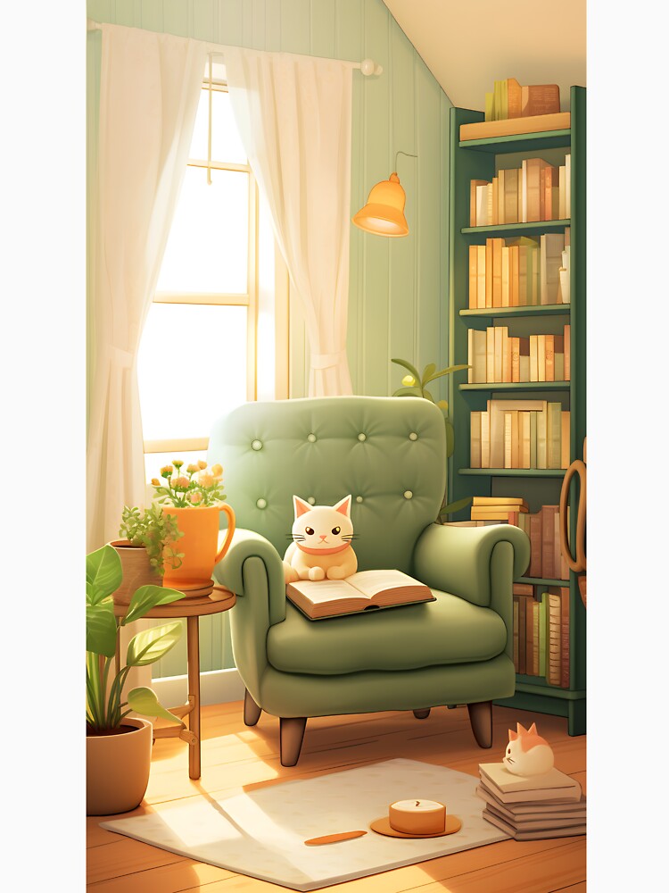 Kitty Reading in a Sweet Reading Corner by aurahealing