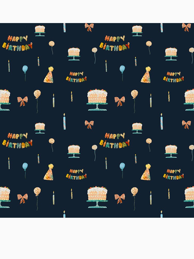 Party hat candle birthday bow pattern watercolor blue by Yana Mustafina | Boho Soulful Designs