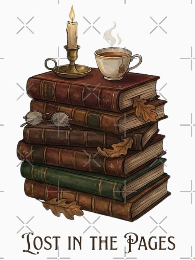 Dark Academia Book Stack - Lost in the Pages Vintage Aesthetic by Design_Your_Day