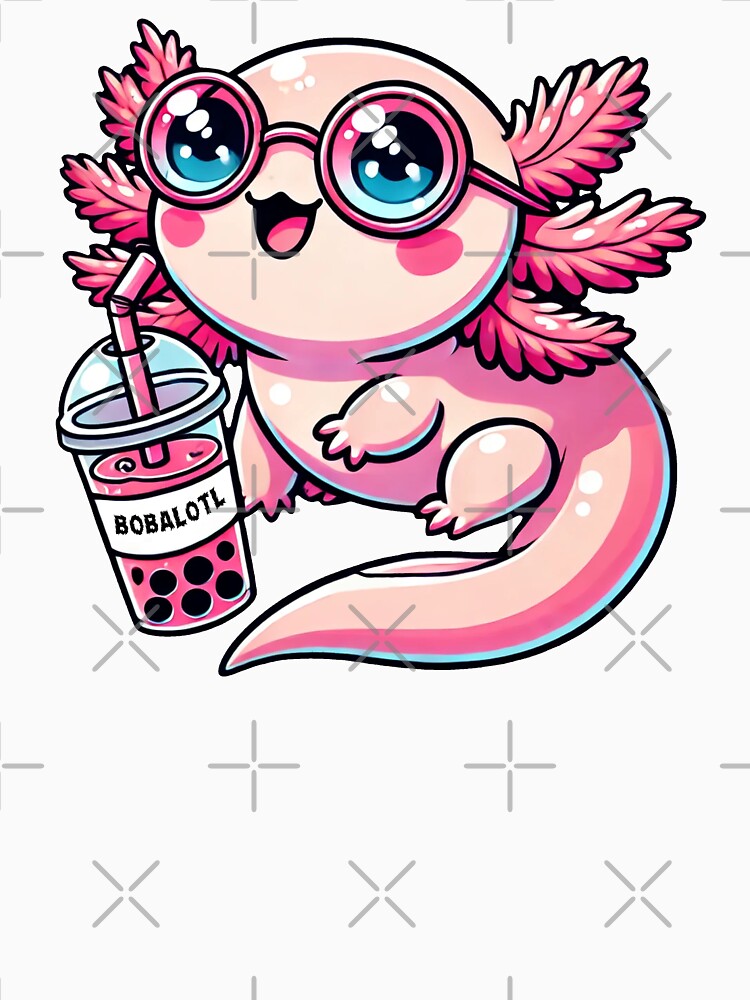Kawaii Axolotl with Bubble Tea Bobalotl Design by RetroPop23