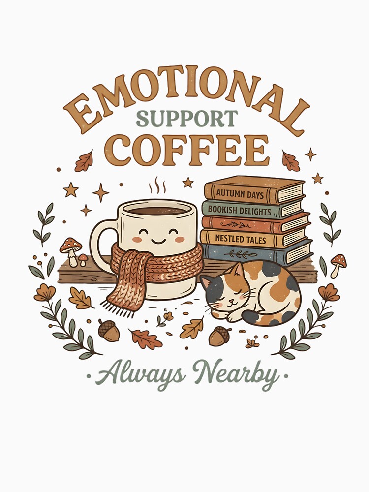 Emotional Support Coffee Cozy Autumn Shirt | Book Lover Coffee Lover Cute Cat Gift by softmind studio