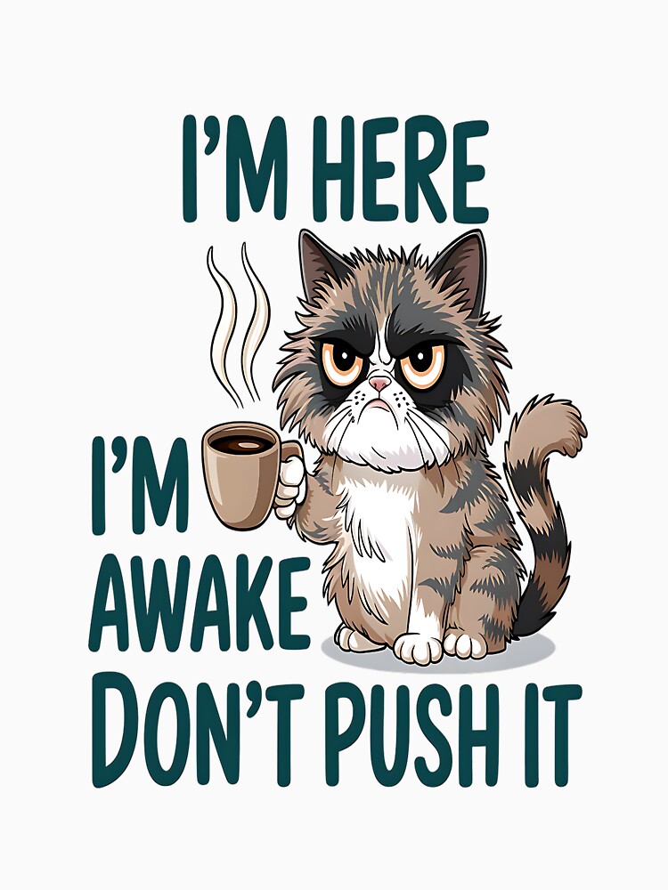 I'M HERE I'M AWAKE DON'T PUSH IT,funny cat , Sarcastic,joke by hanaa01