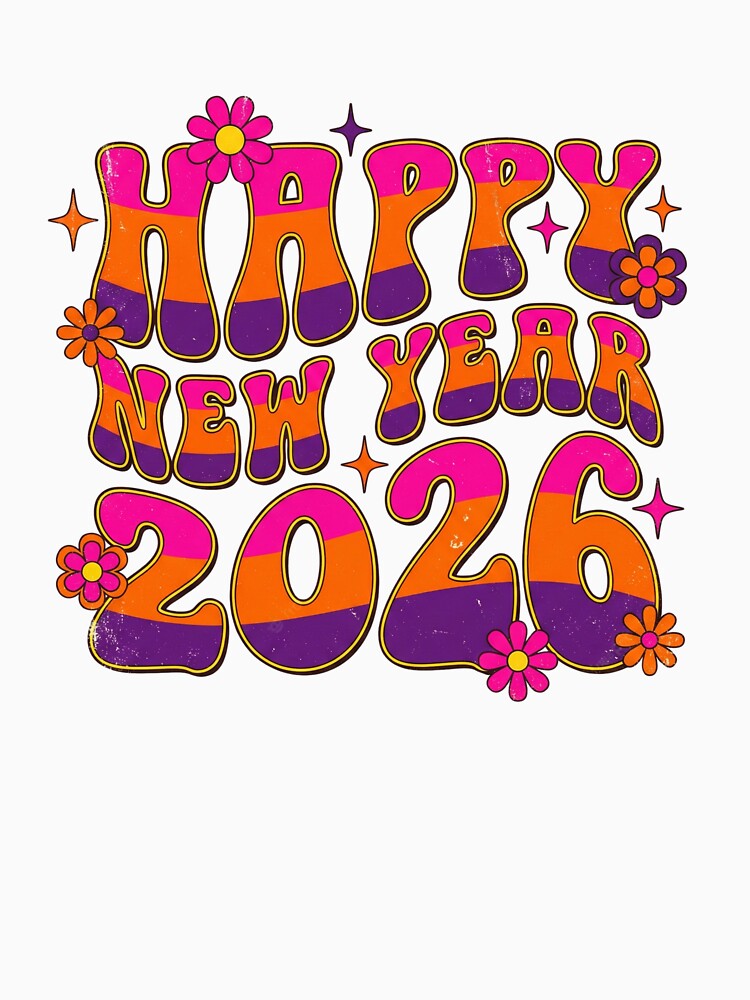 Happy New Year 2026 Retro Groovy Bright Pink and Orange by GemajoStudio