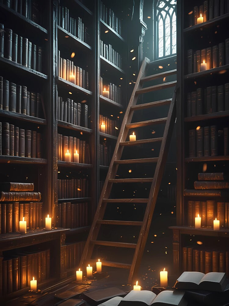 LUX IN TENEBRIS - Gothic Library Art for Book Lovers & Dark Academia Aesthetic, Premium Posters & Journals by Rilindi