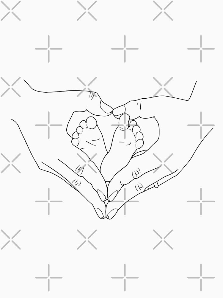 Baby's feet inside mom's hands Line Drawing by Mrs-PenLine
