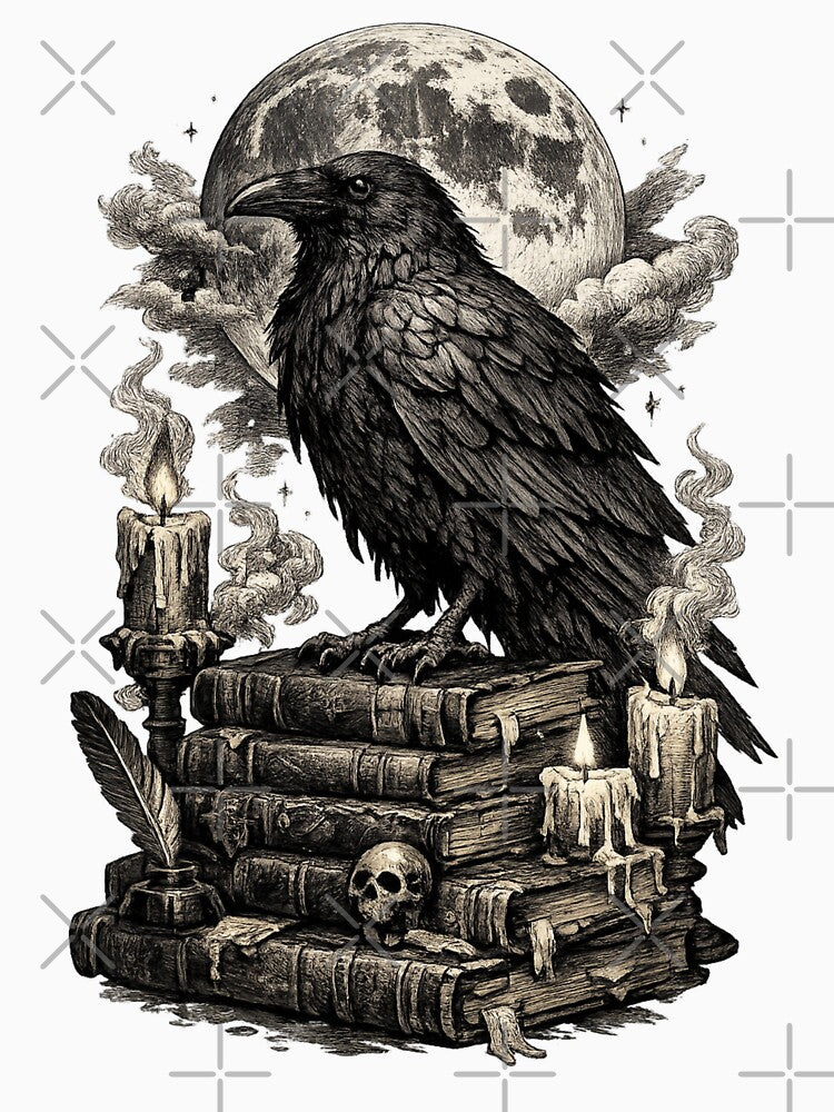 Gothic Raven Moon Dark Academia Art by Moons Studio