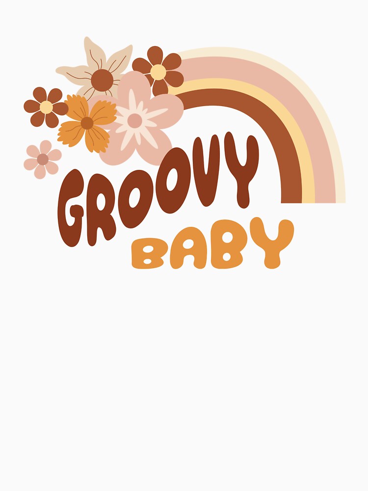 Groovy Baby - Retro Rainbow with Flowers by Julza Art