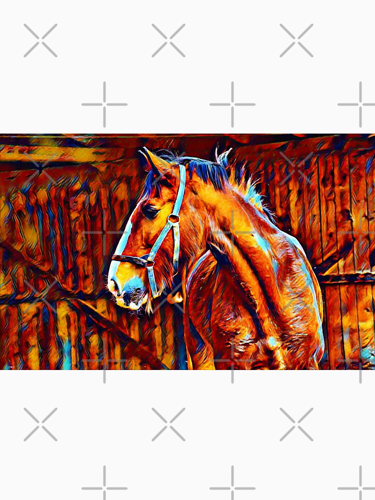 Shire horse in stable – blue orange and brown digital painting by NickoPrints