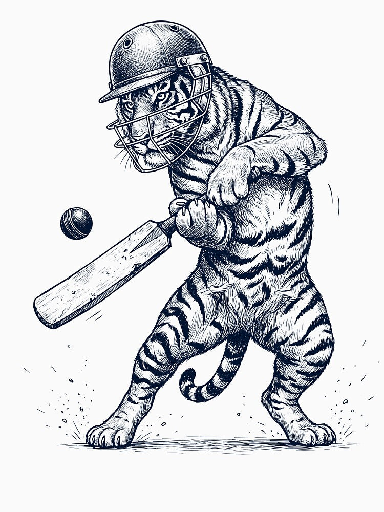 Vintage Tiger Playing Cricket Player Animal Lover by DoodleTortle