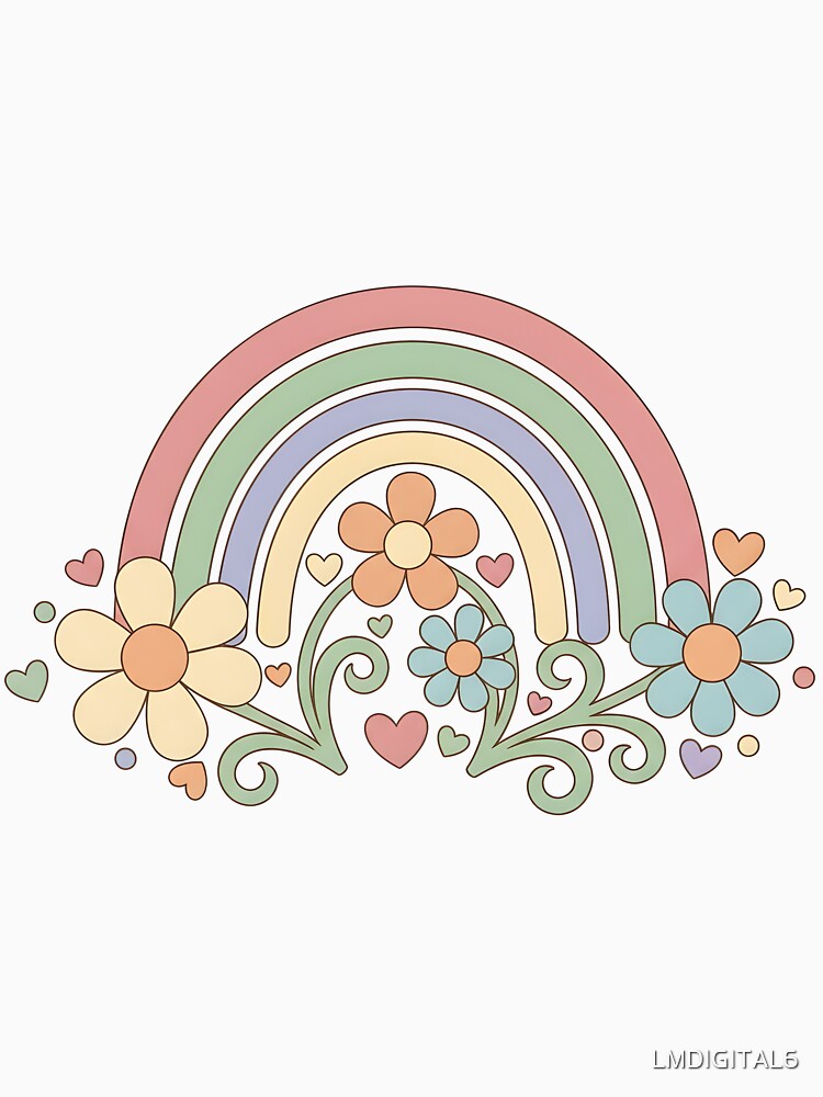 Pastel Rainbow with Retro Flowers by LMDIGITAL6