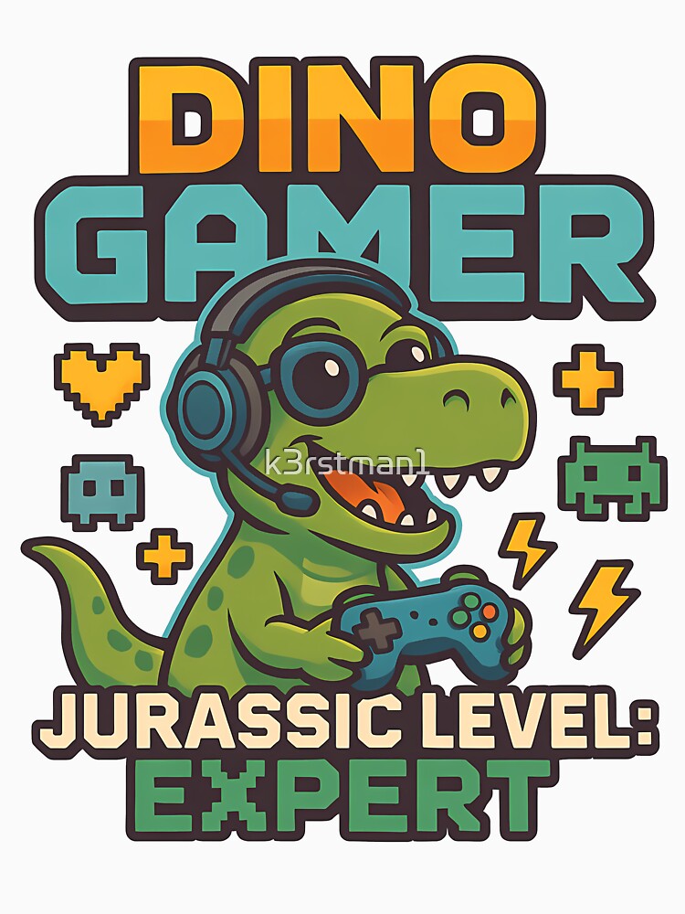 Dino Gamer Jurassic Level Expert Prehistoric Pixel Player by k3rstman1