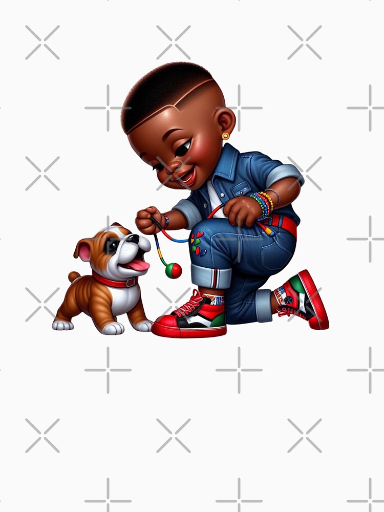 Cute Black Boy Cartoon with Dog | Colorful Sneakers Illustration by Lulunza