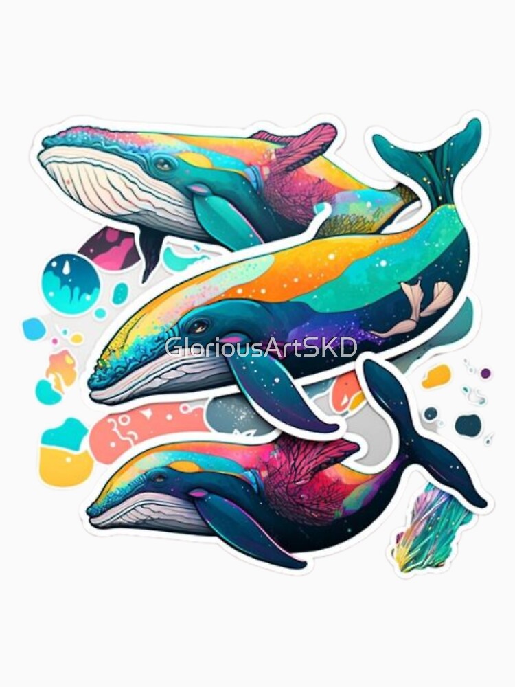 Colourful Whale - Awesome Sticker by GloriousArtSKD