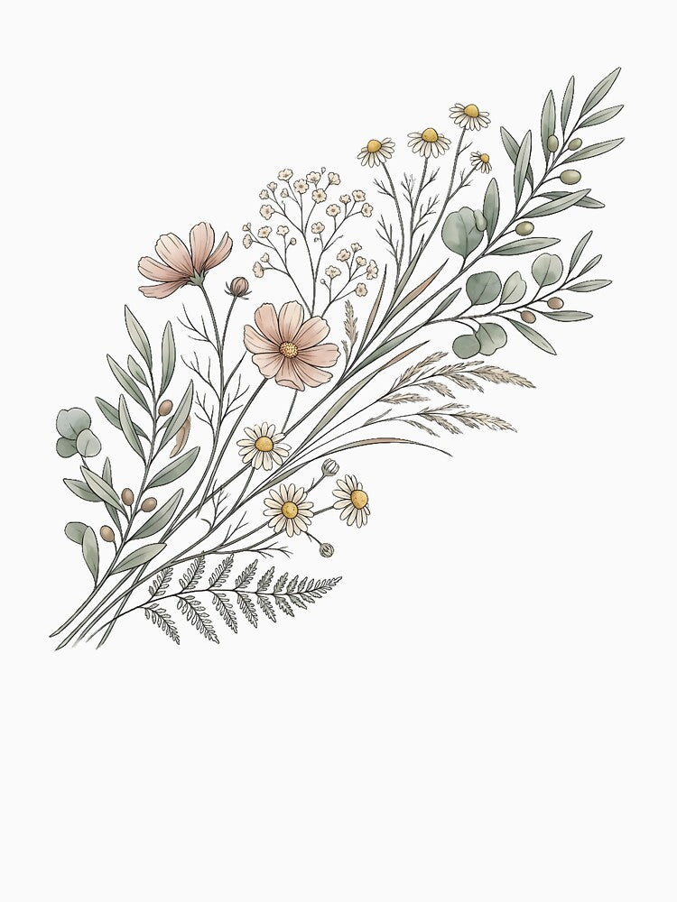 Minimalist Wildflower Botanical Spray | Scandinavian Floral Illustration | Neutral Nature Bouquet by MCV-Designs