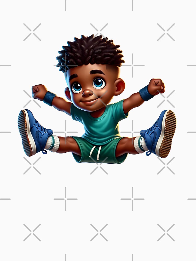 Cute Melanin Boy Athlete – Energetic Jumping Kid Art by Lulunza