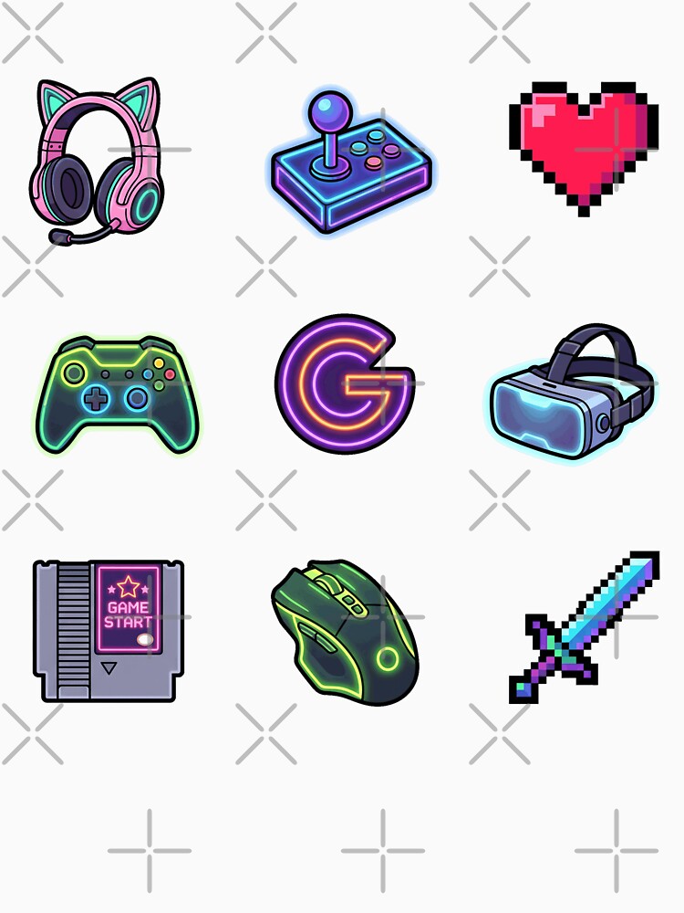 Retro Neon Gamer Aesthetic 80s 90s Pixel Gaming Sticker Pack by mood-draftsman