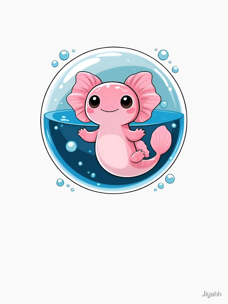 Axolotl in a Bubble – Cute Aquatic Kawaii Sticker by Jiyahh