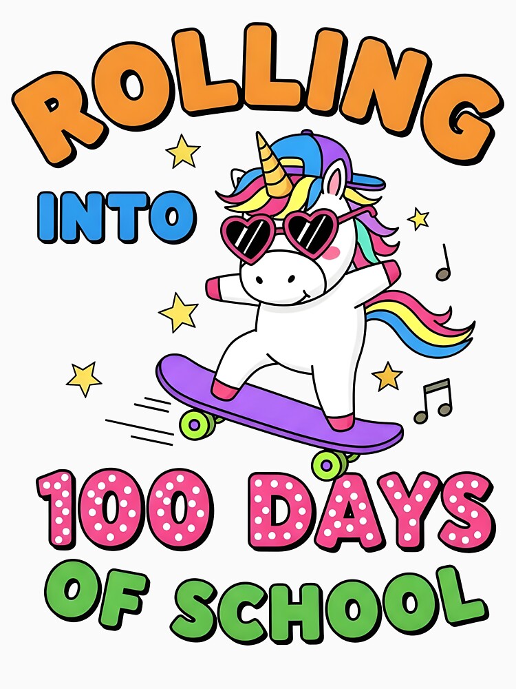 Rolling Into 100 Days Of School Unicorn Girl Skateboard by KroghDs