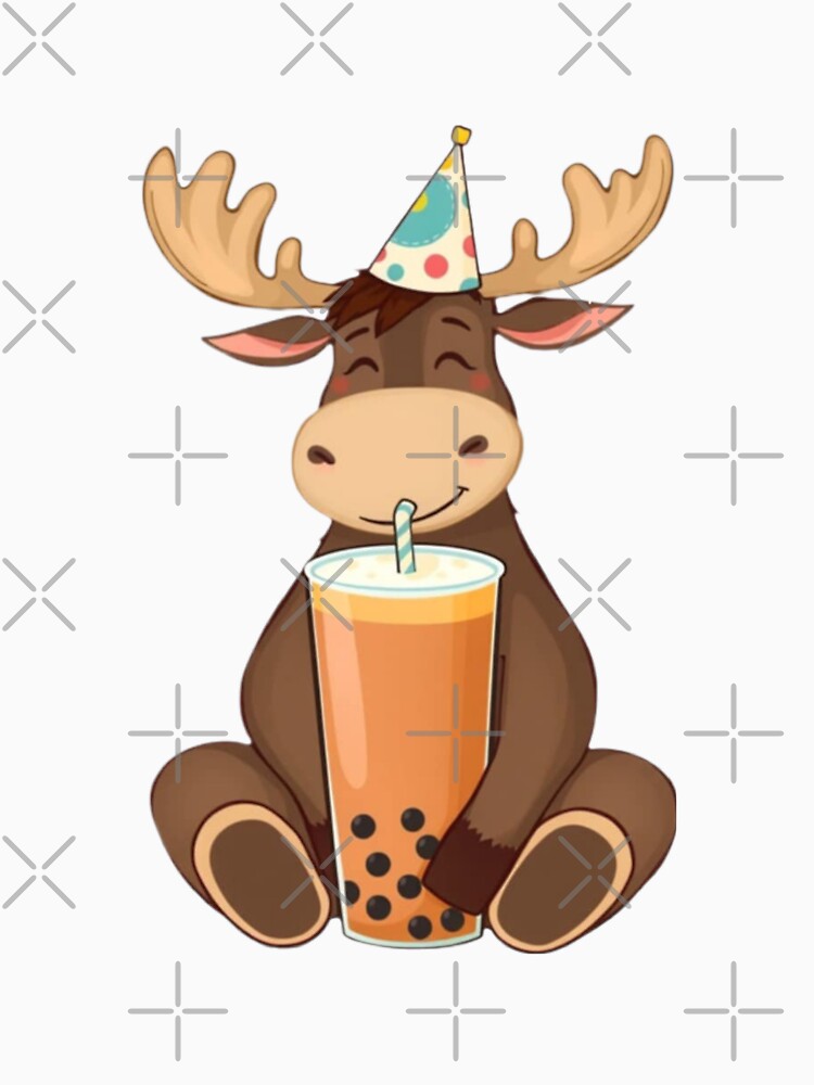 Moose  Boba tea milktea Party Hat happy birthday kawaii gift funny christmas happy by CheeseBlueprint