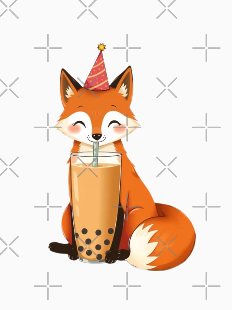 Fox Boba tea milktea Party Hat happy birthday kawaii gift funny christmas happy by CheeseBlueprint