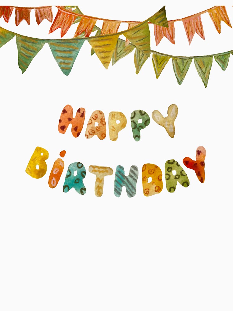 Happy birthday letters colorful flags a watercolor by Yana Mustafina | Boho Soulful Designs