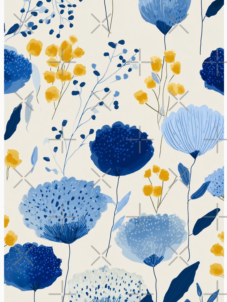 Indigo Blue and Mustard Yellow Wildflowers: Minimalist Botanical Pattern by monliproject