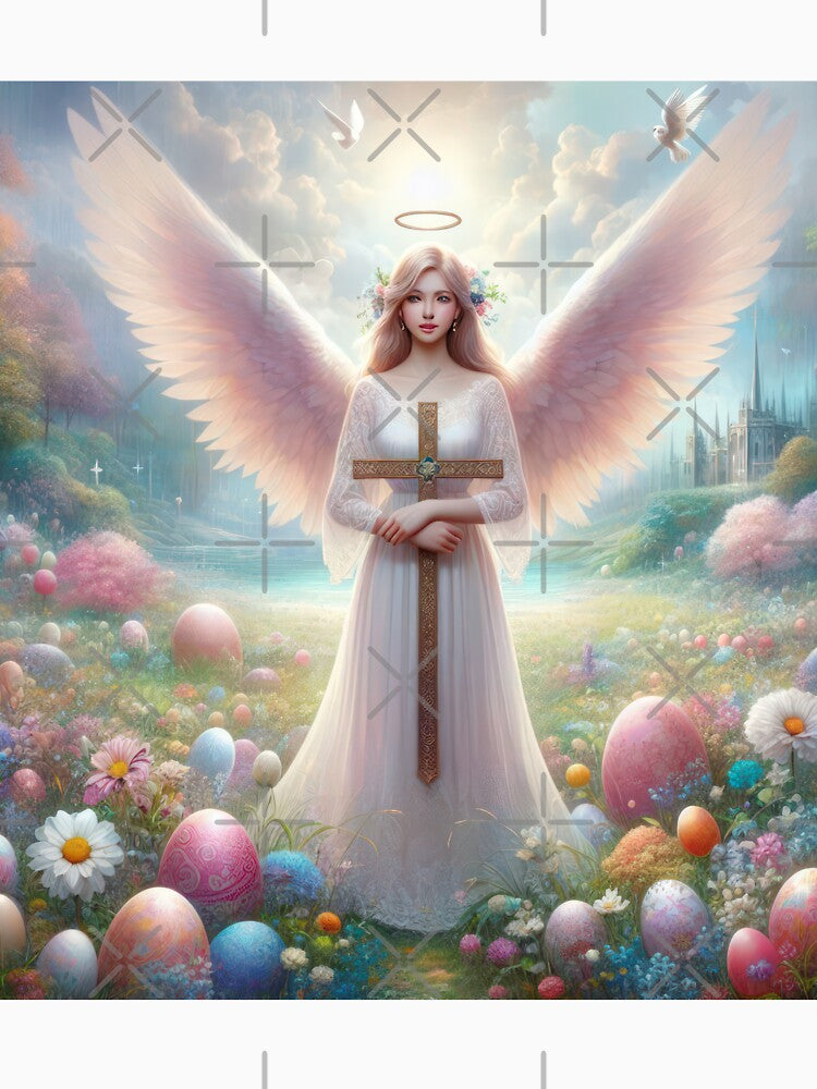 angel with cross and decor eggs happy fantasy easter landscape by Expressions-Sel