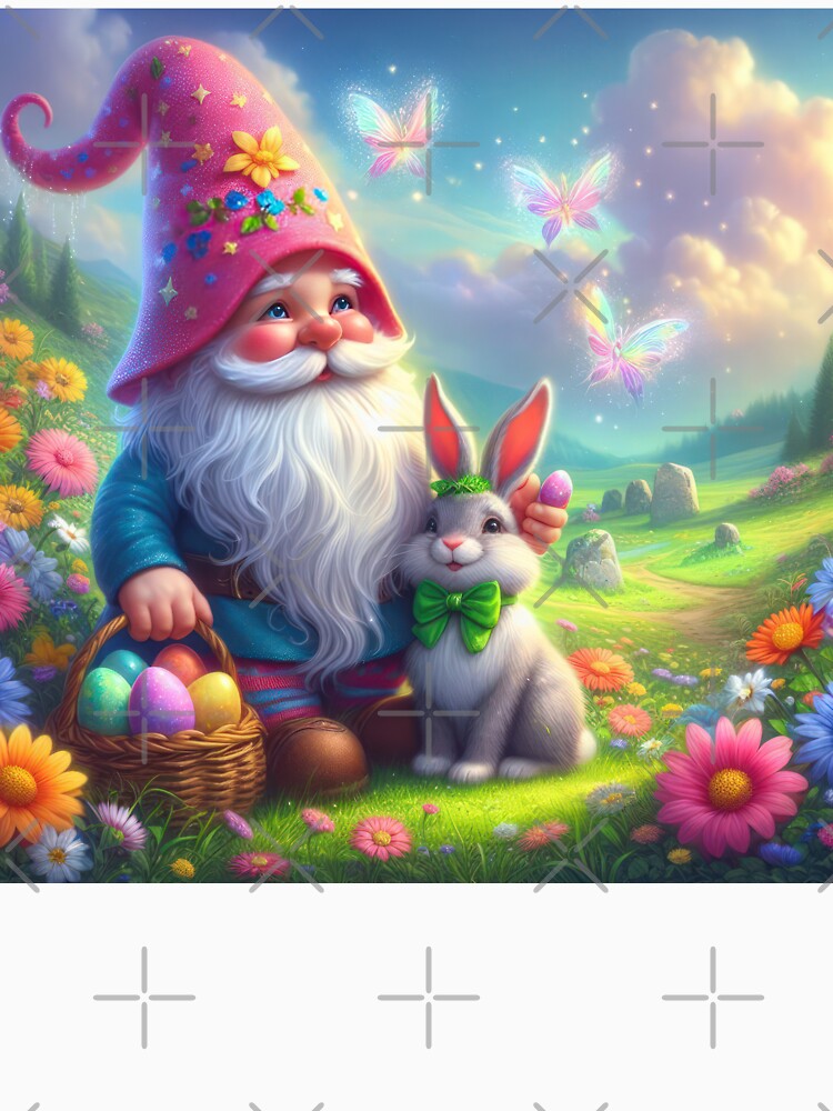 Copy of gnome with Color hat with basket and rabbit happy magical easter landscape by Expressions-Sel