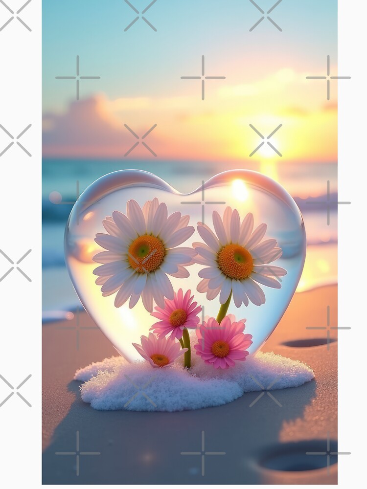 Valentines Day heart with daisies on the beach, valentine  landscape,valentine art,valentine design by Expressions-Sel