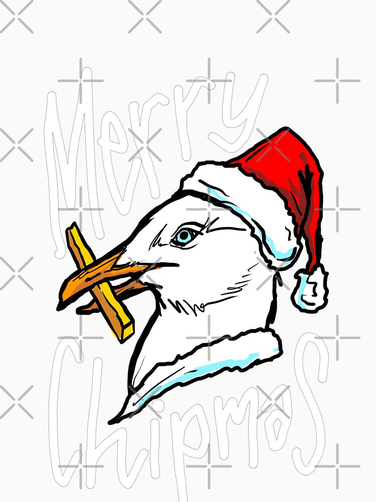 Funny Christmas Seagull Chip - 'Merry Chipmas' Quote - Gull Chips on the Beach! by sketchNkustom