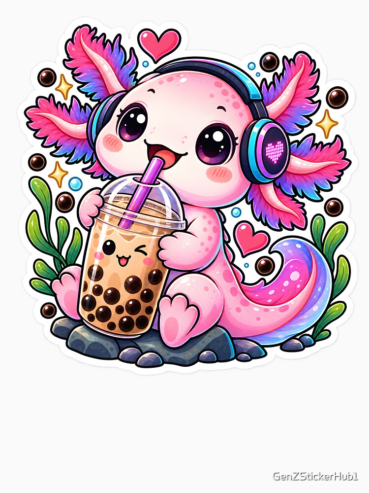 Boba & Chill Axolotl Sticker | Cute Bubble Tea Axolotl | Kawaii Boba Lover Sticker by GenZStickerHub1