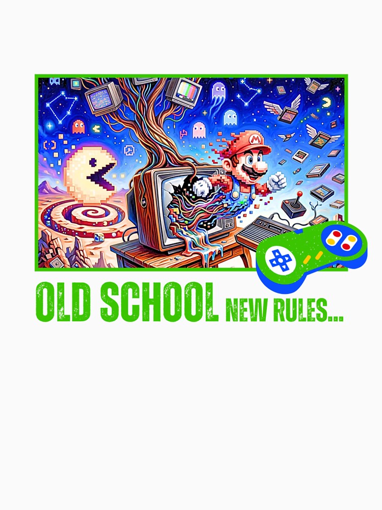 Old School New Rules Retro Gamer Surreal Arcade Art by rich-moda