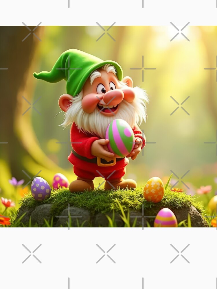 funny easter dwarf with colorful egg in a meadow,Happy Easter,Easter Humor,Easter Day,funny easter design by Expressions-Sel