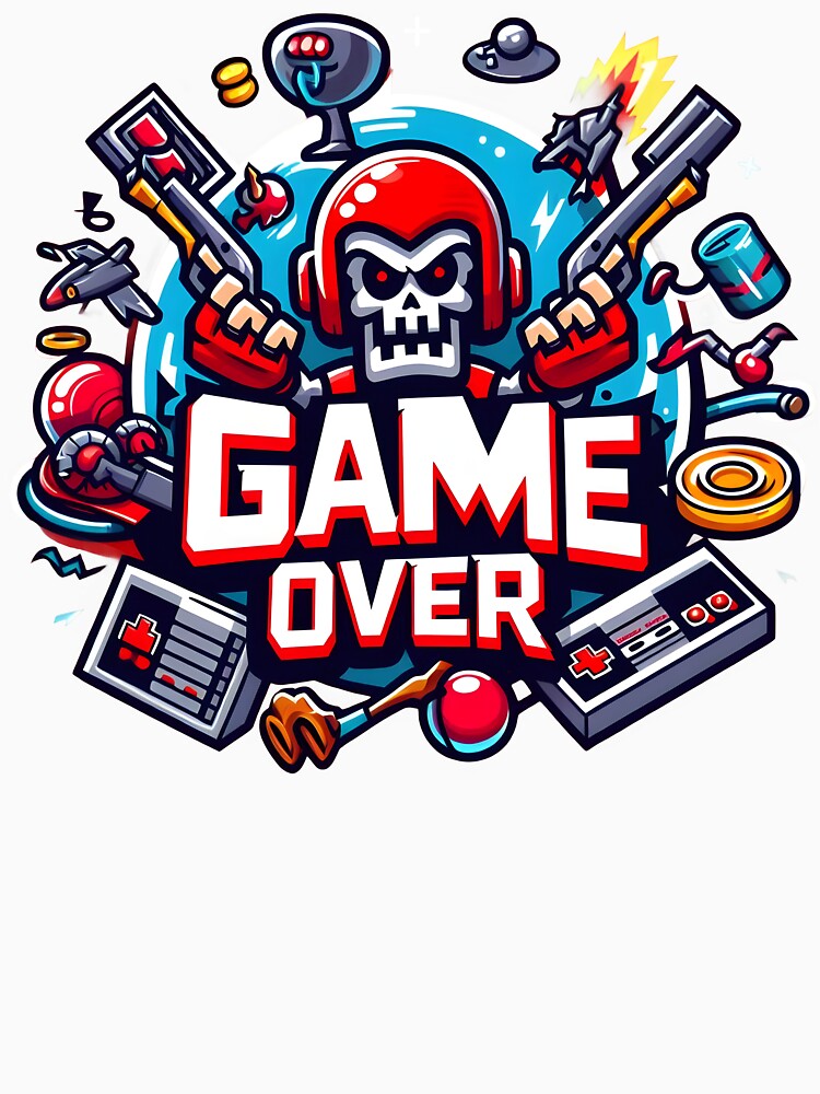 Game Over Skull Gamer with Retro Controllers. by The-T-In-Retro