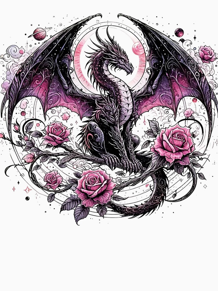 Black Dragon And Roses Graphic Design by INKRebelGraphic