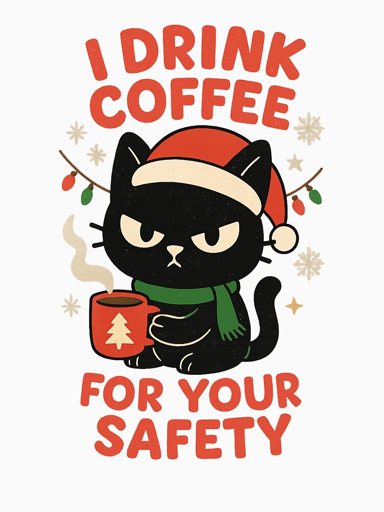 “Christmas Coffee Cat – I Drink Coffee For Your Safety Funny Holiday by haitrieuic96