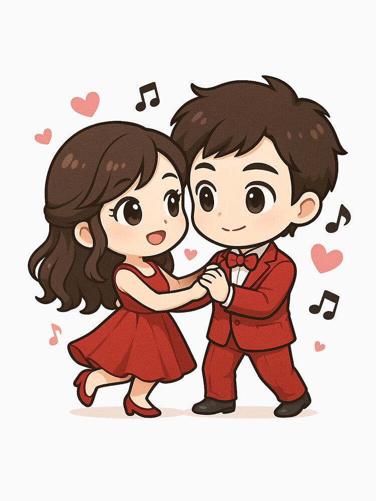 Chibi Couple Dancing with Musical Notes – Cute Valentine Ball Style Illustration by ColorSplash123