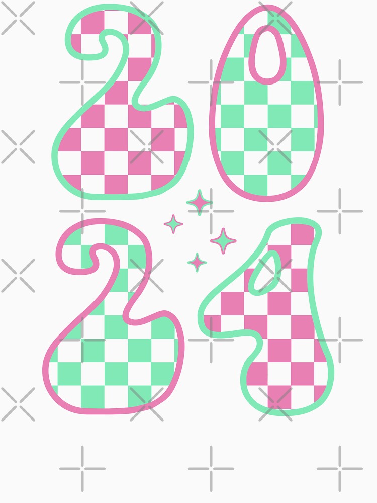 2024 - Happy New Year Cute Retro Groovy Celebration (Chess Pattern Pink and Green Design) by Spiprinto